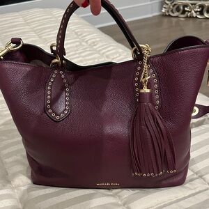 Michael Kors Plum Leather Tote with Gold Accents
